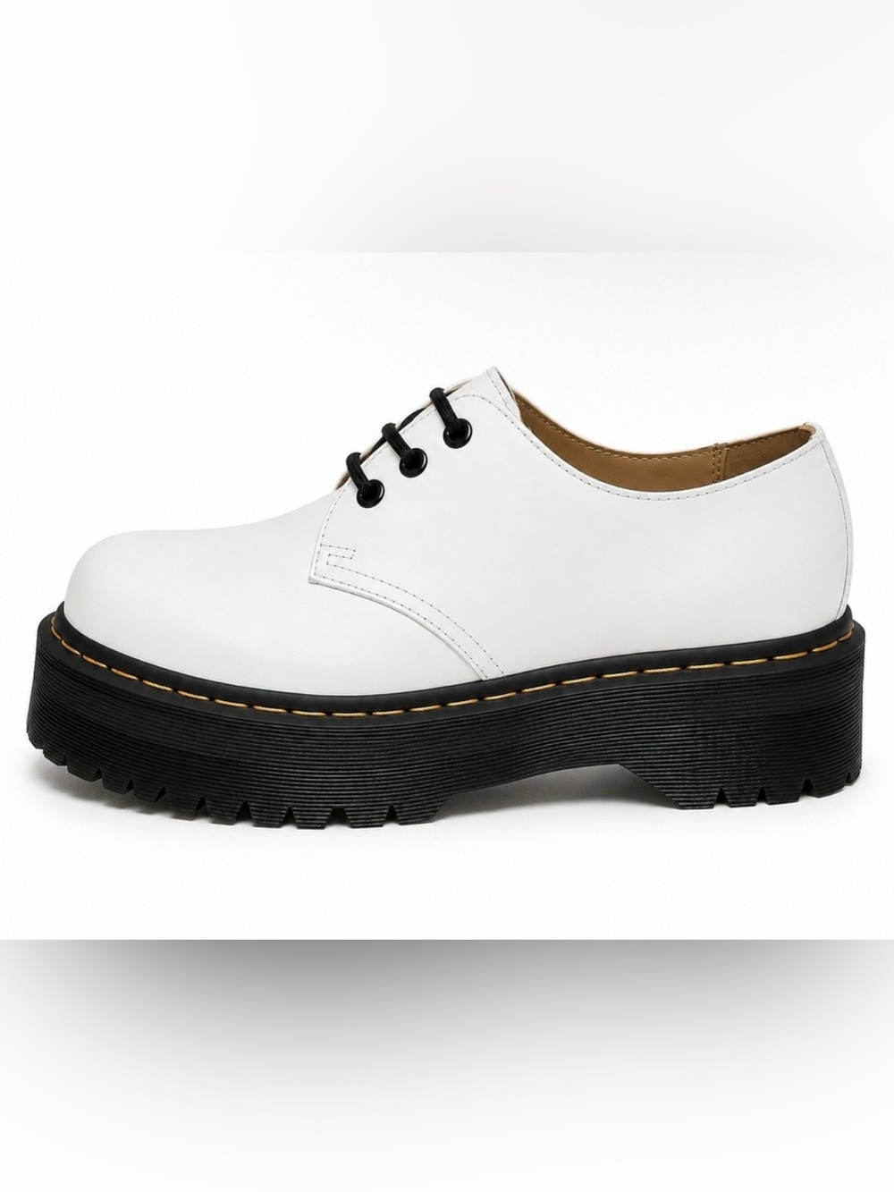 Dr Martens 1461 Quad Shoes Womens White Smooth Leather Platform Chunky Size 6